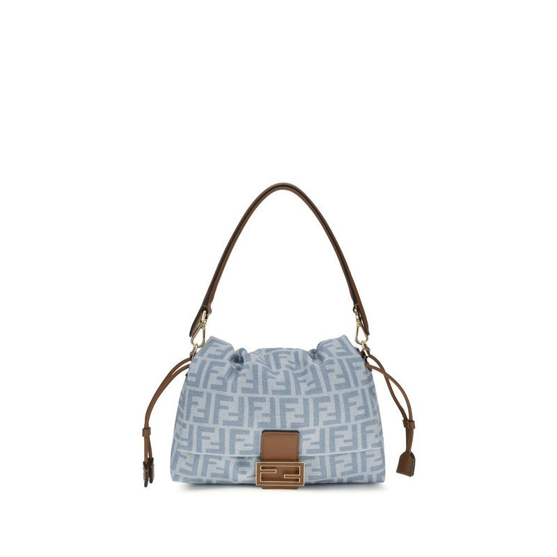 Fendi Mamma Baguette Blue Cotton Shoulder Bag