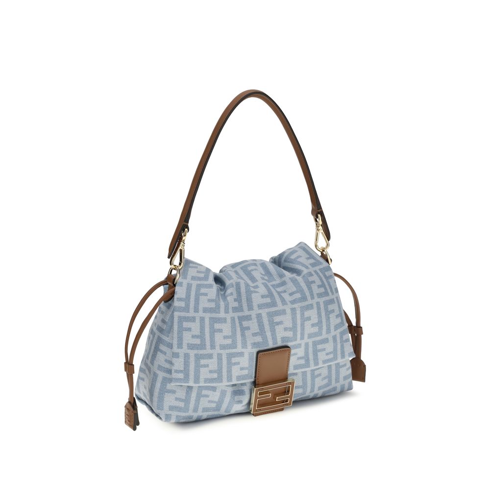 Fendi Mamma Baguette Blue Cotton Shoulder Bag