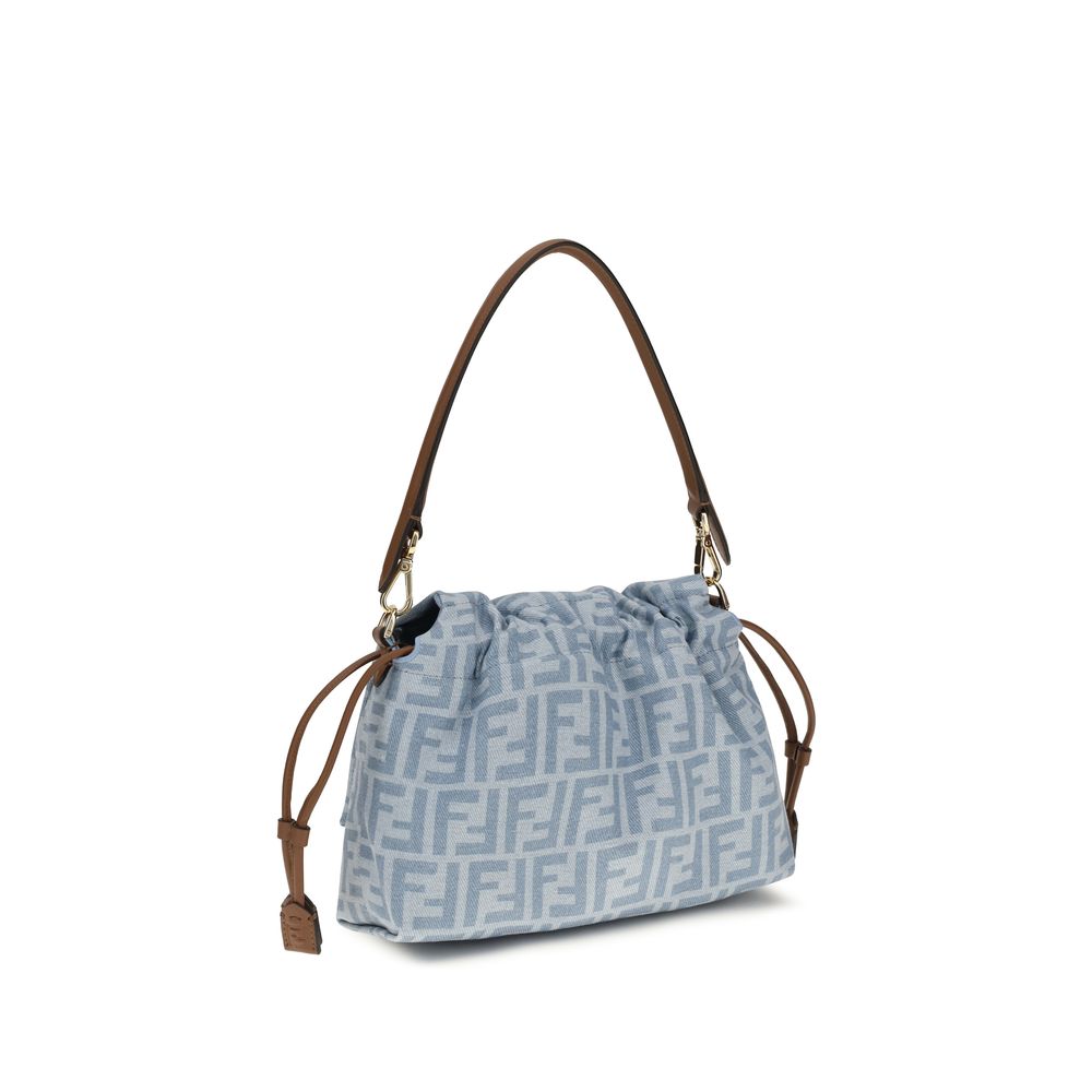 Fendi Mamma Baguette Blue Cotton Shoulder Bag