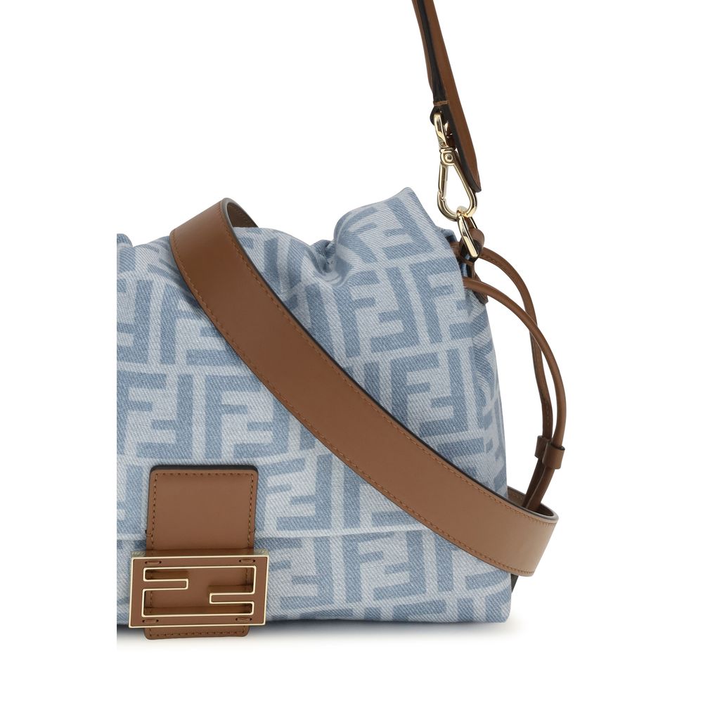 Fendi Mamma Baguette Blue Cotton Shoulder Bag