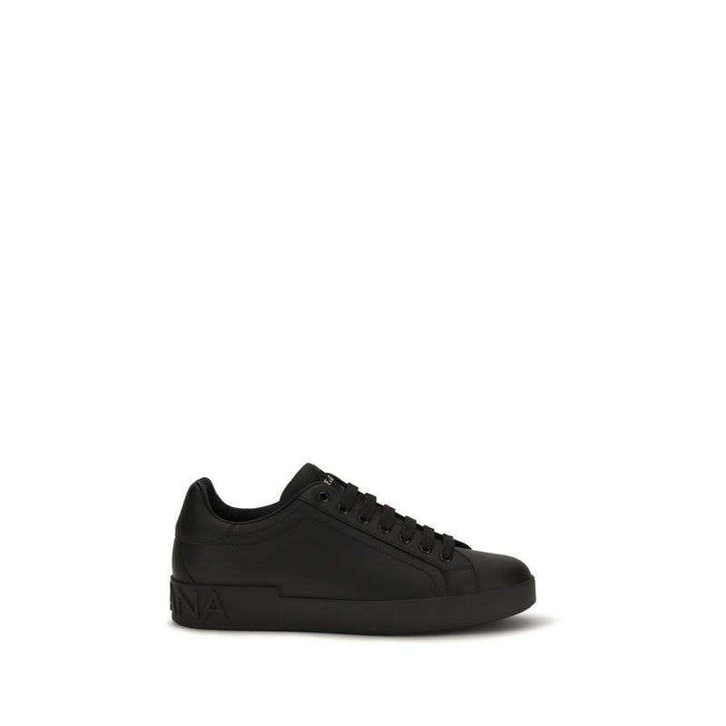 Dolce & Gabbana Black Calf Leather Bos Taurus Low Top Sneakers