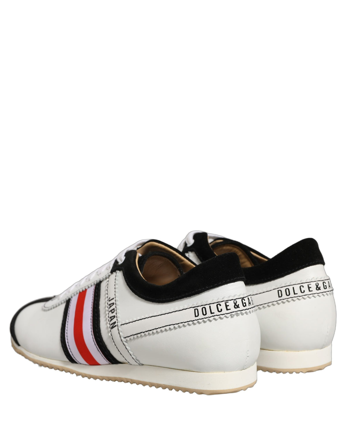 Dolce & Gabbana Black White Leather Suede Low Top Sneakers
