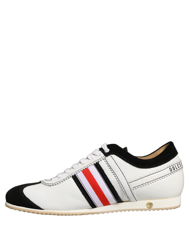 Dolce & Gabbana Black White Leather Suede Low Top Sneakers