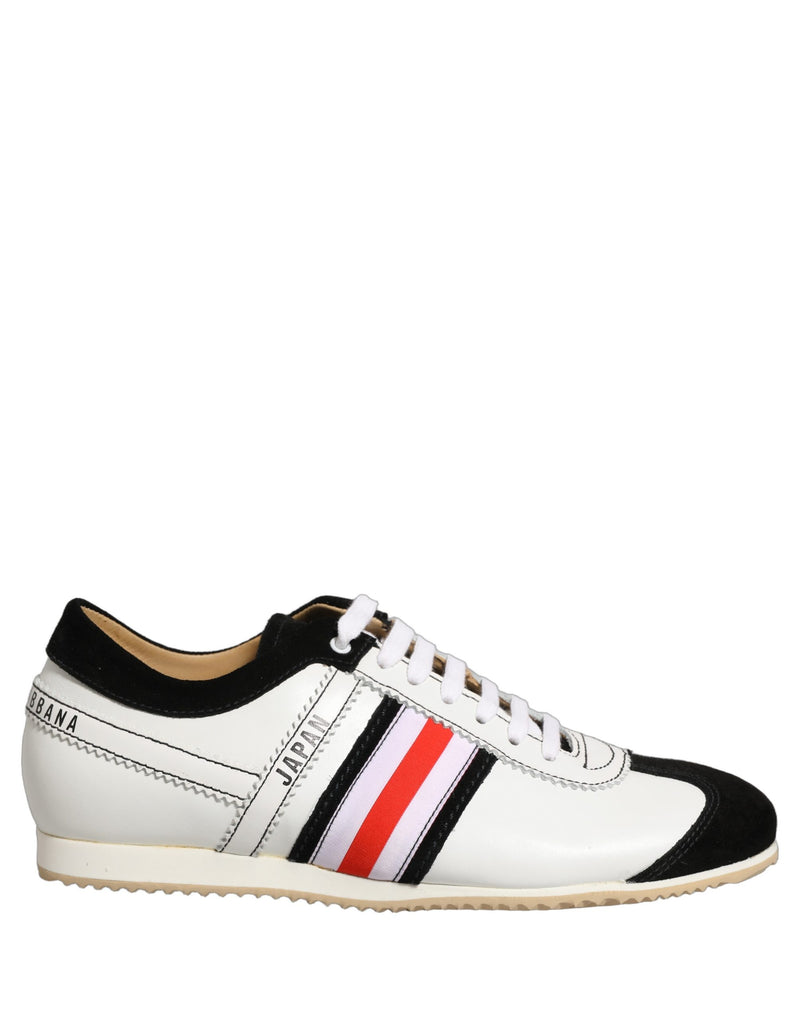 Dolce & Gabbana Black White Leather Suede Low Top Sneakers