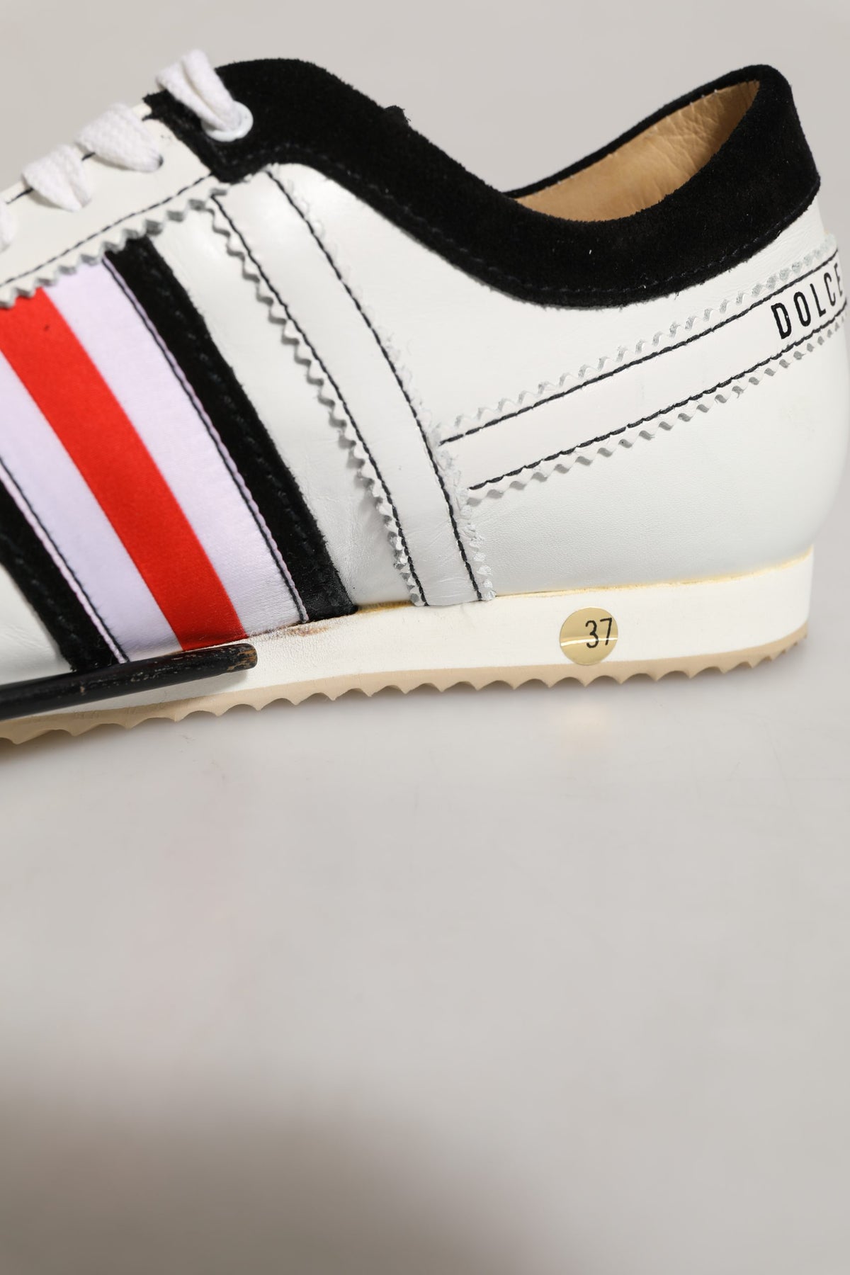 Dolce & Gabbana Black White Leather Suede Low Top Sneakers