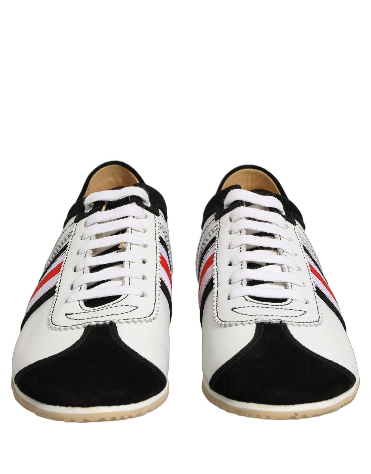 Dolce & Gabbana Black White Leather Suede Low Top Sneakers