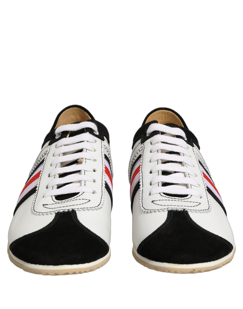 Dolce & Gabbana Black White Leather Suede Low Top Sneakers