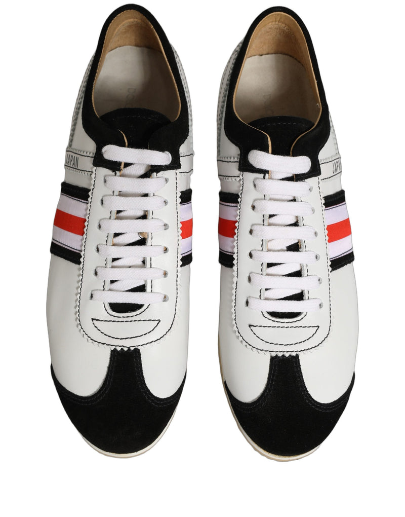 Dolce & Gabbana Black White Leather Suede Low Top Sneakers