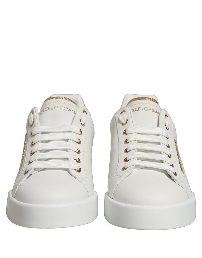 Dolce & Gabbana White Gold Embellished Low Top Sneakers