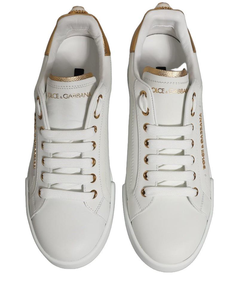 Dolce & Gabbana White Gold Embellished Low Top Sneakers