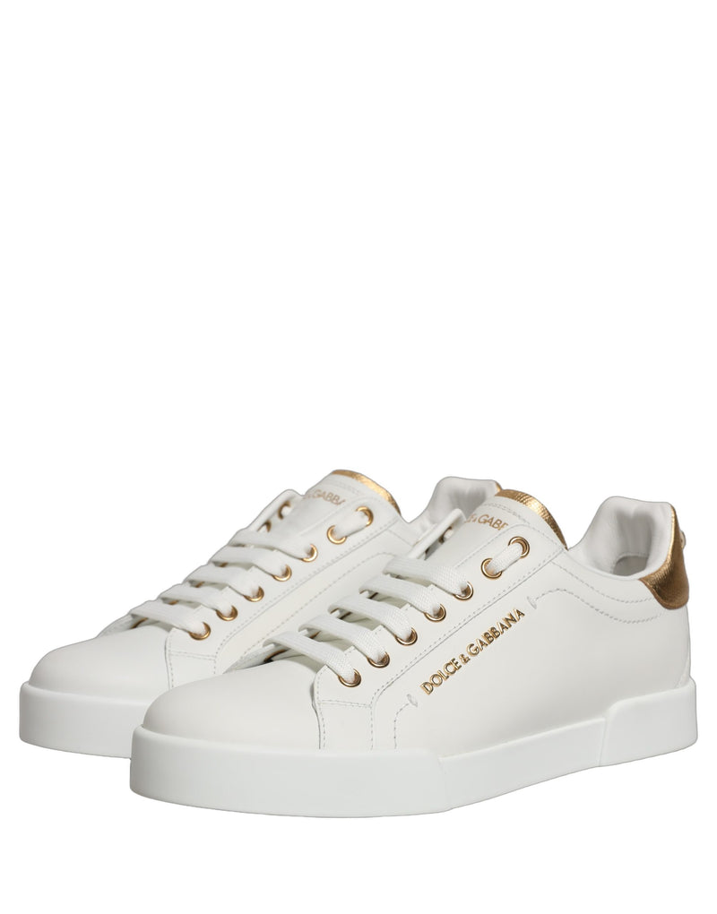 Dolce & Gabbana White Gold Embellished Low Top Sneakers