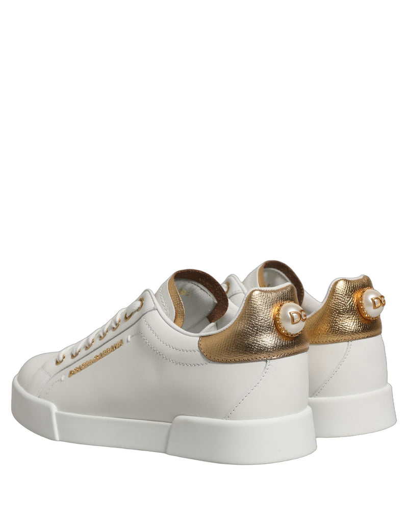 Dolce & Gabbana White Gold Embellished Low Top Sneakers