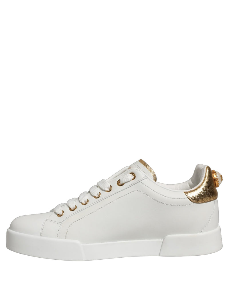 Dolce & Gabbana White Gold Embellished Low Top Sneakers
