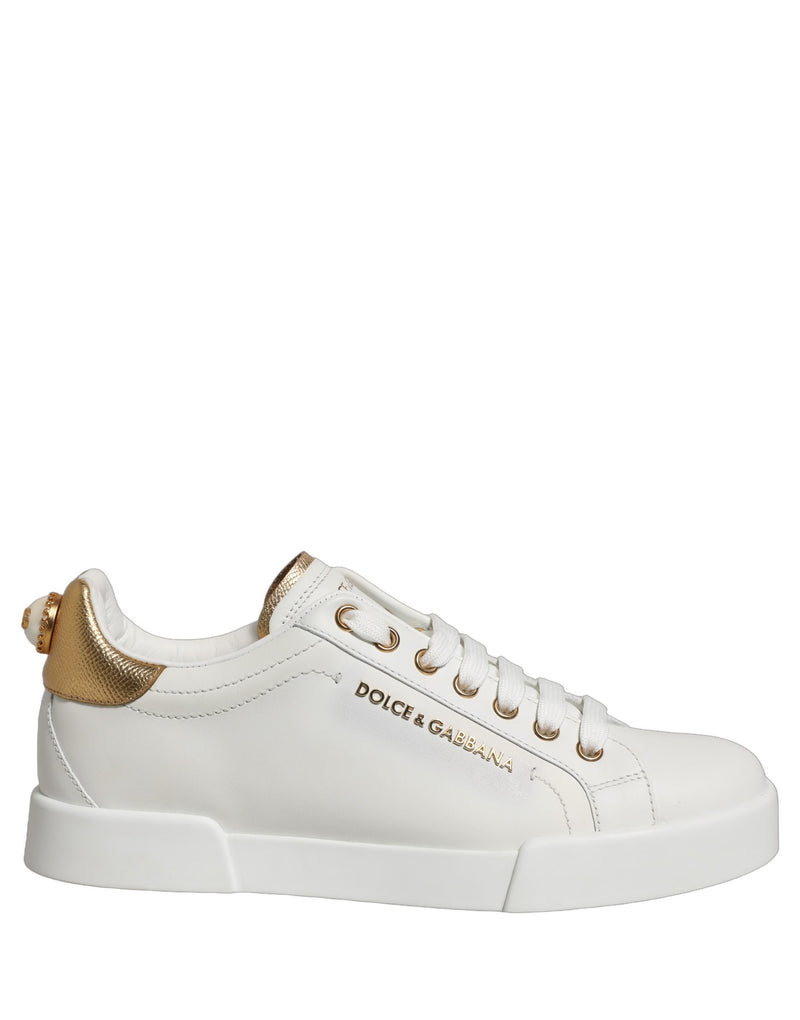 Dolce & Gabbana White Gold Embellished Low Top Sneakers