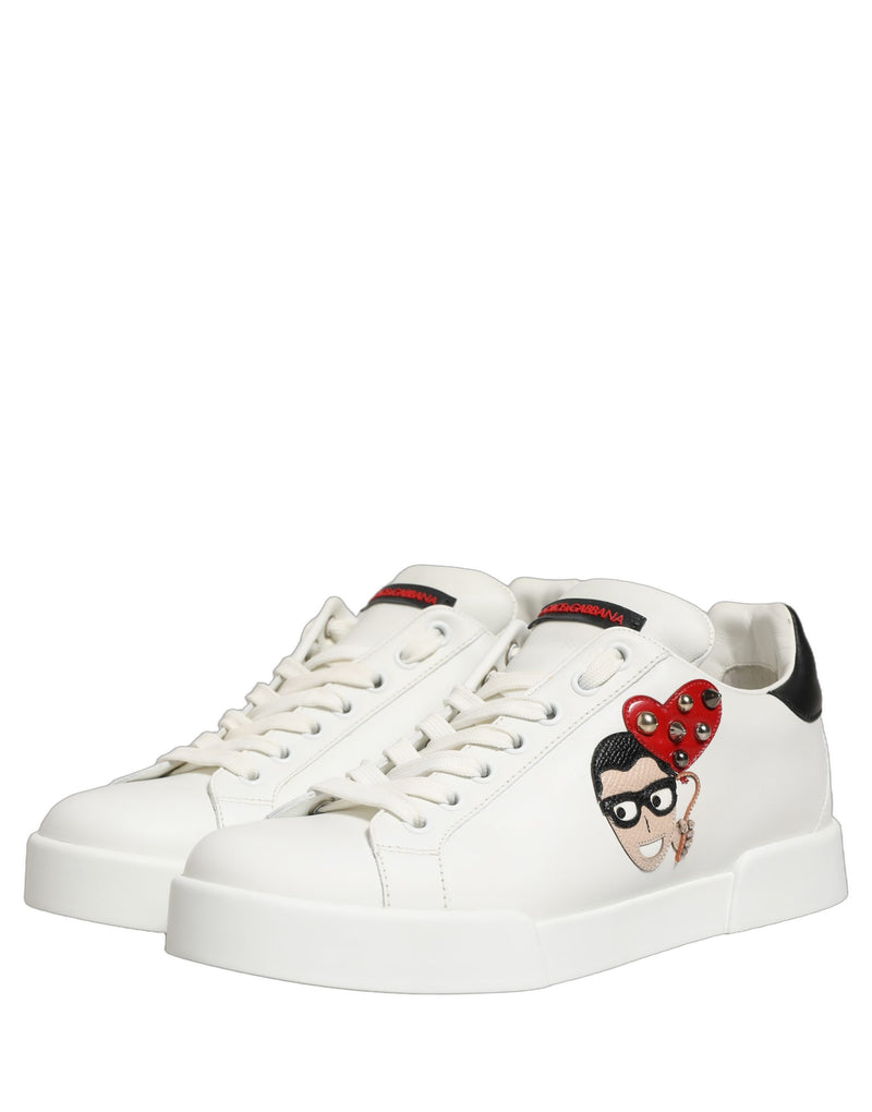 Dolce & Gabbana White Patch Calfskin Nappa Portofino Sneakers