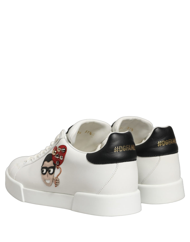 Dolce & Gabbana White Patch Calfskin Nappa Portofino Sneakers