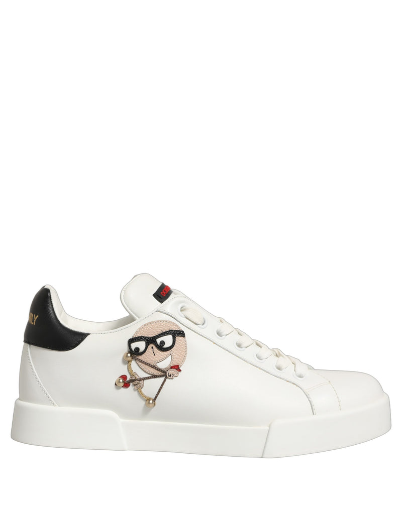 Dolce & Gabbana White Patch Calfskin Nappa Portofino Sneakers