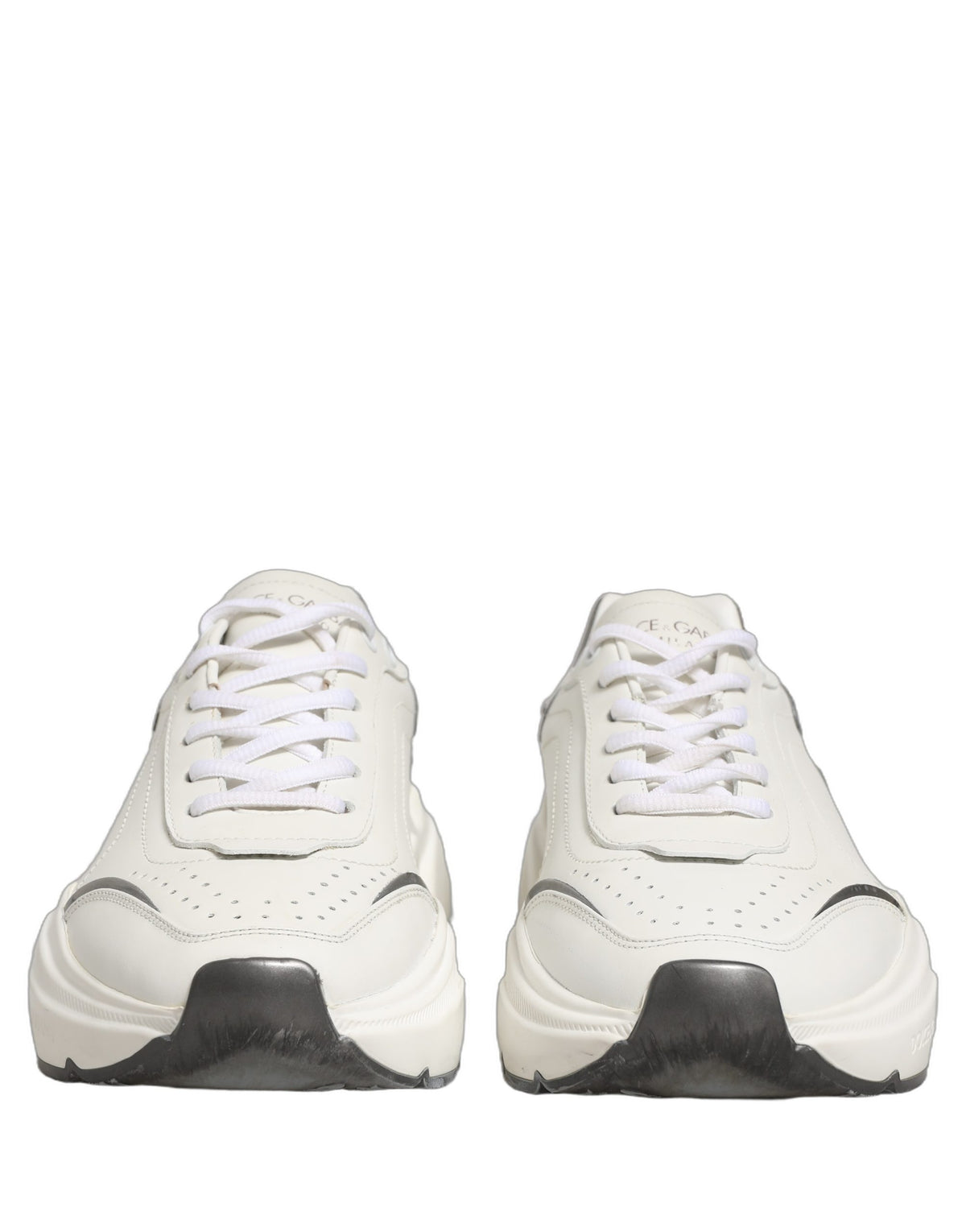 Dolce & Gabbana White Silver Daymaster Leather Low Top Sneakers