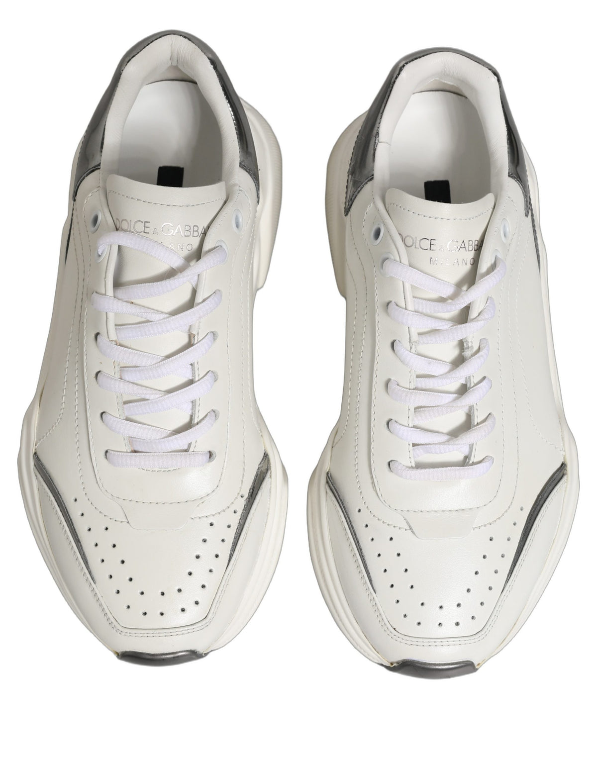 Dolce & Gabbana White Silver Daymaster Leather Low Top Sneakers