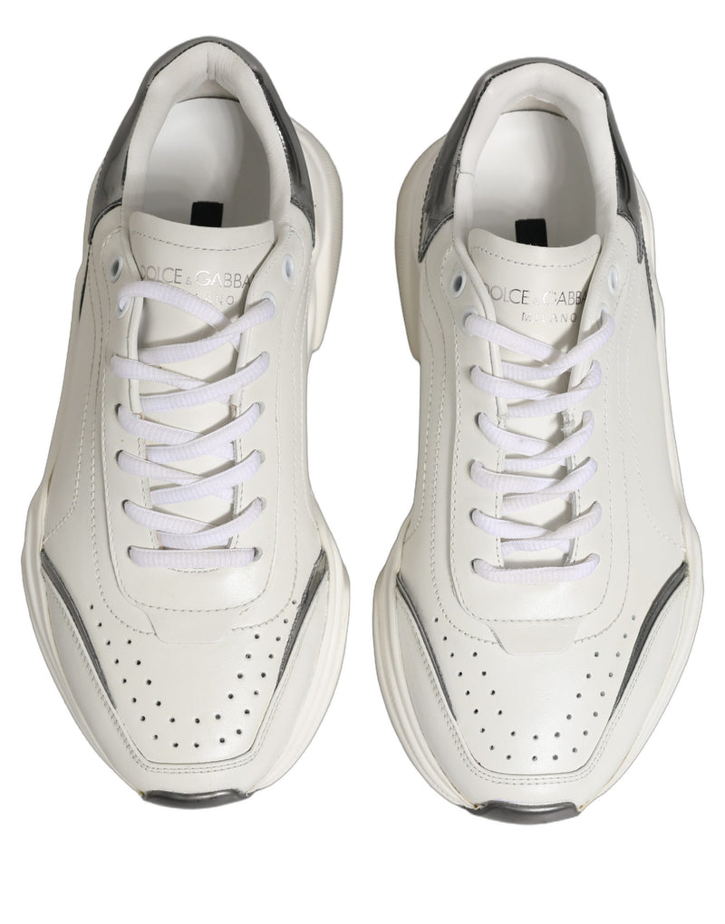 Dolce & Gabbana White Silver Daymaster Leather Low Top Sneakers
