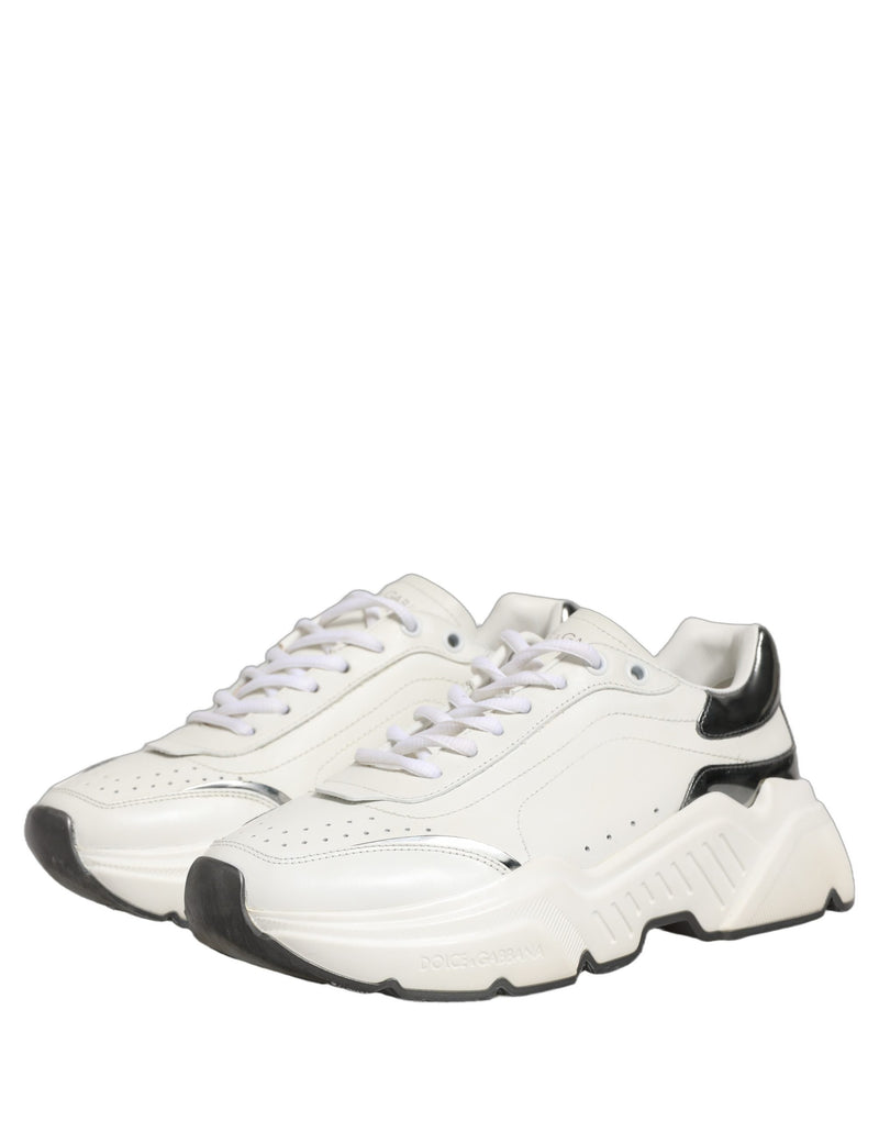 Dolce & Gabbana White Silver Daymaster Leather Low Top Sneakers