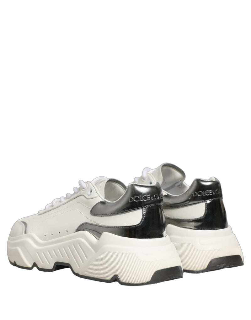 Dolce & Gabbana White Silver Daymaster Leather Low Top Sneakers