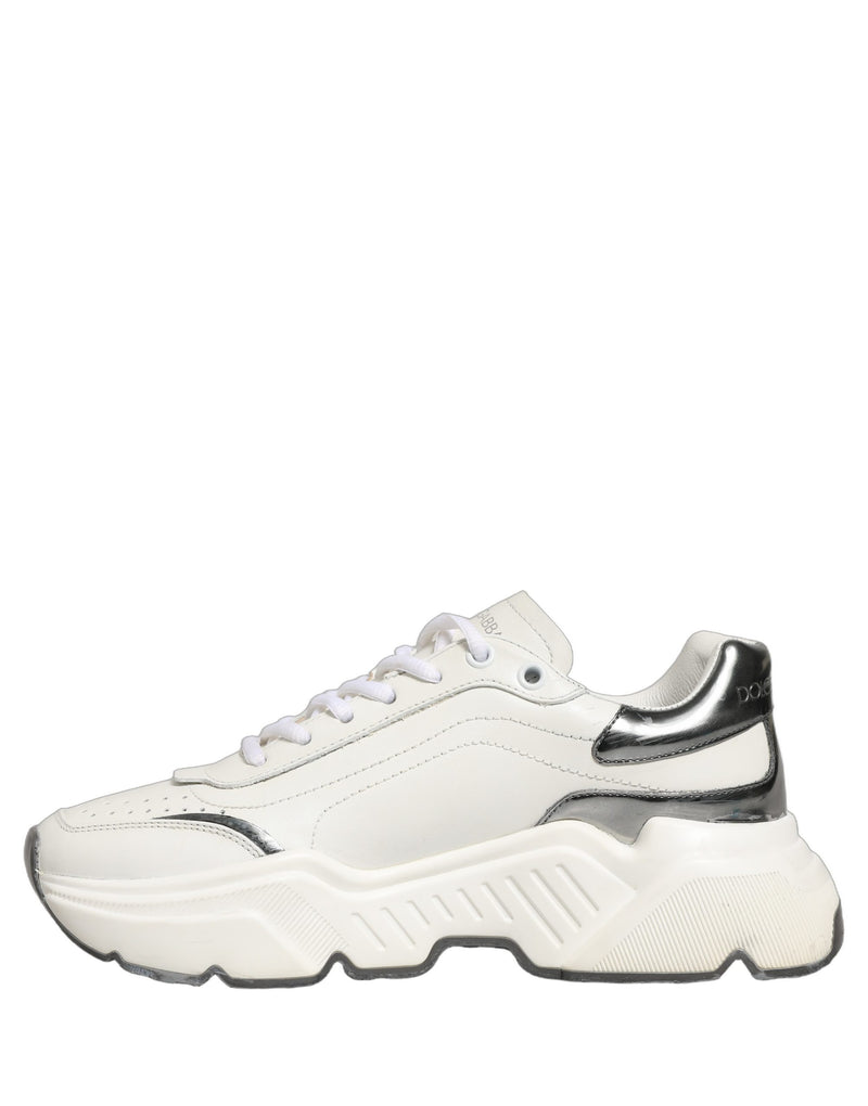 Dolce & Gabbana White Silver Daymaster Leather Low Top Sneakers
