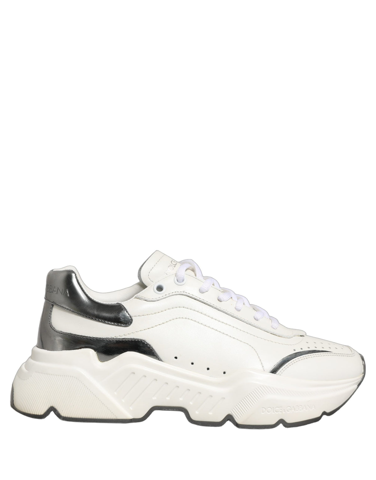 Dolce & Gabbana White Silver Daymaster Leather Low Top Sneakers
