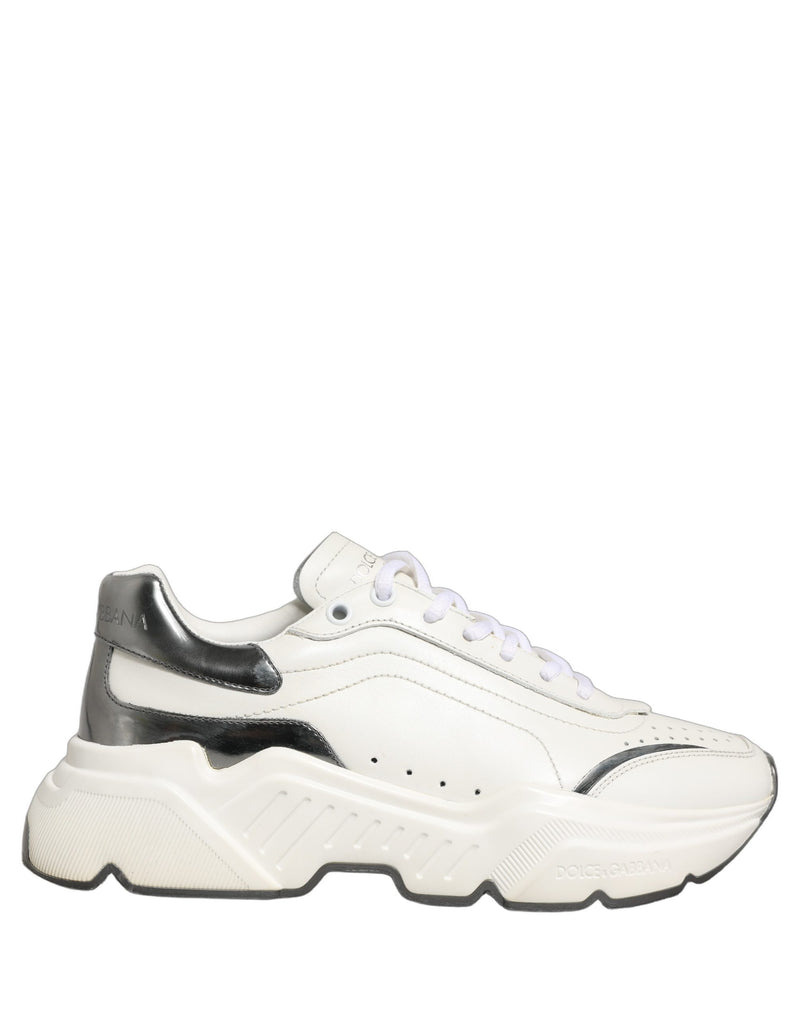 Dolce & Gabbana White Silver Daymaster Leather Low Top Sneakers