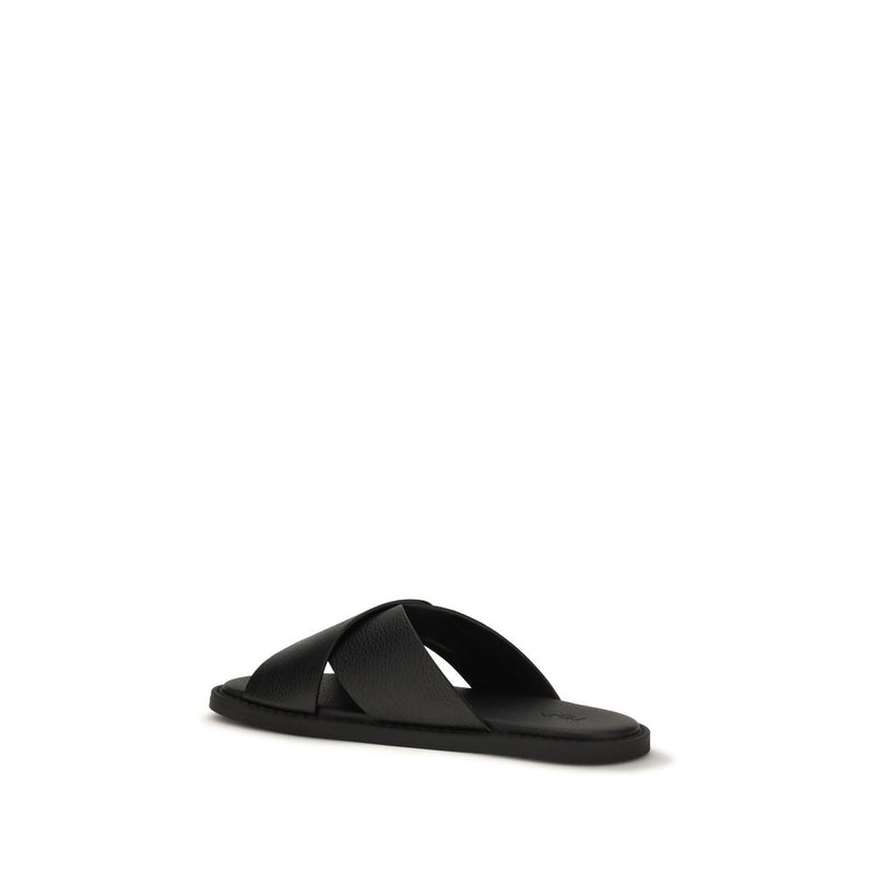 Fendi Black Calf Leather Bos Taurus Flat Sandals