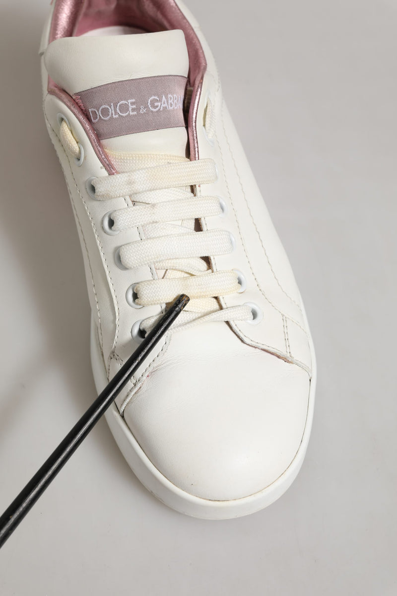 Dolce & Gabbana White Pink Leather Low Top Sneakers