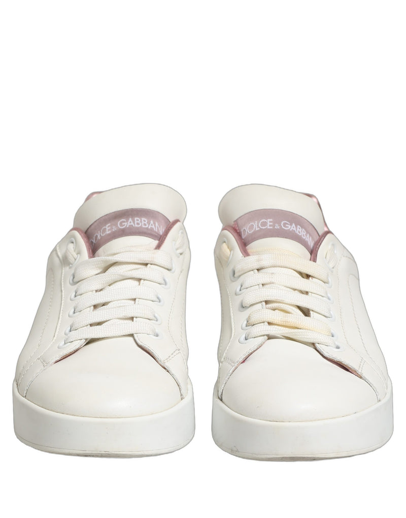 Dolce & Gabbana White Pink Leather Low Top Sneakers