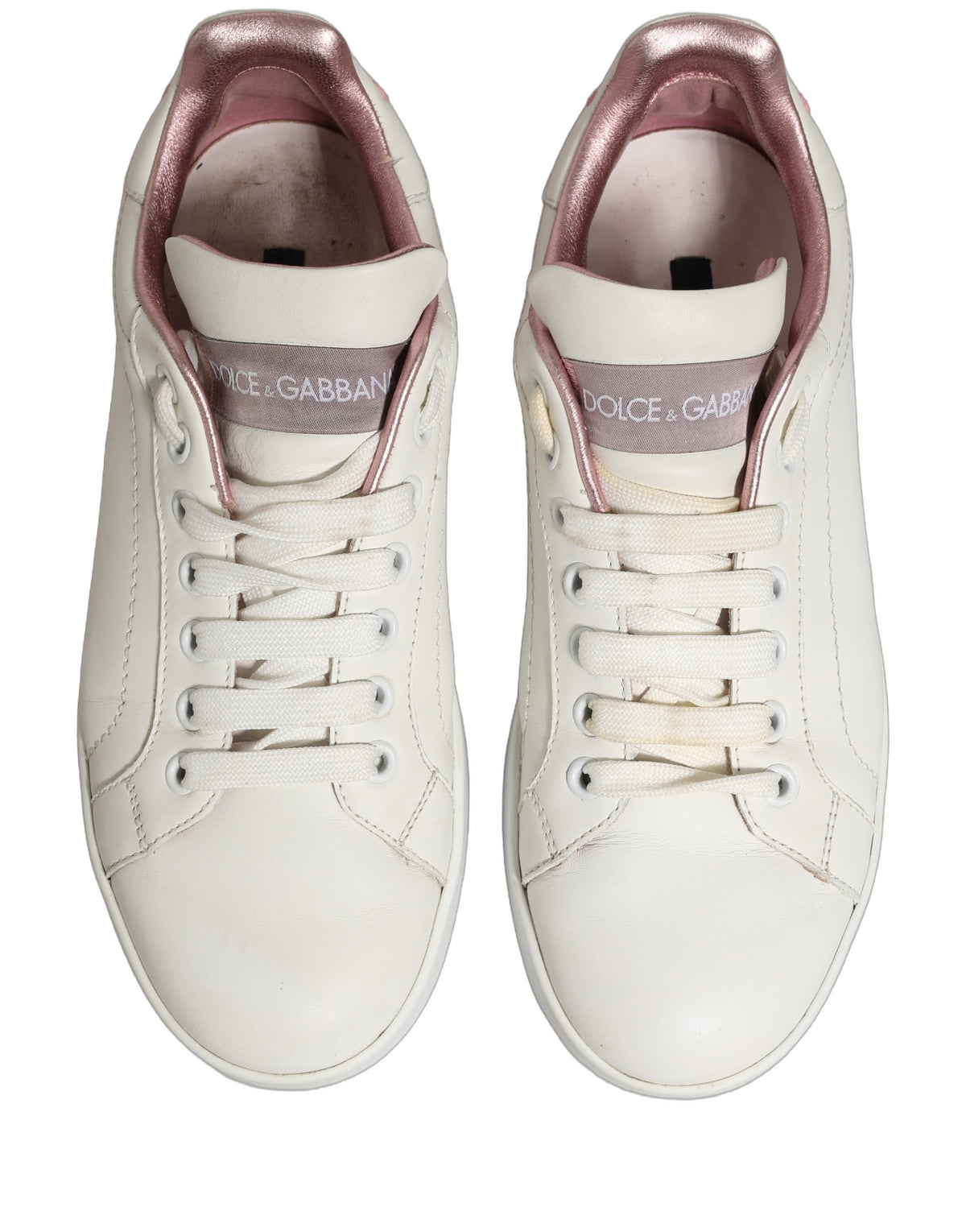 Dolce & Gabbana White Pink Leather Low Top Sneakers