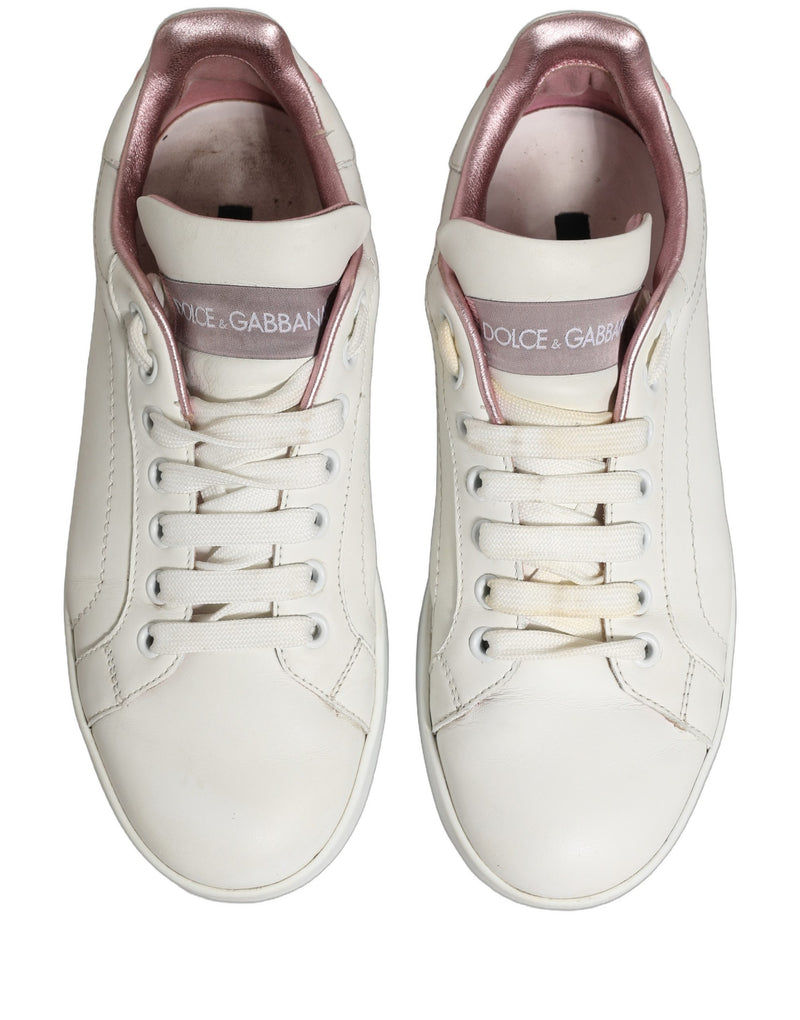 Dolce & Gabbana White Pink Leather Low Top Sneakers