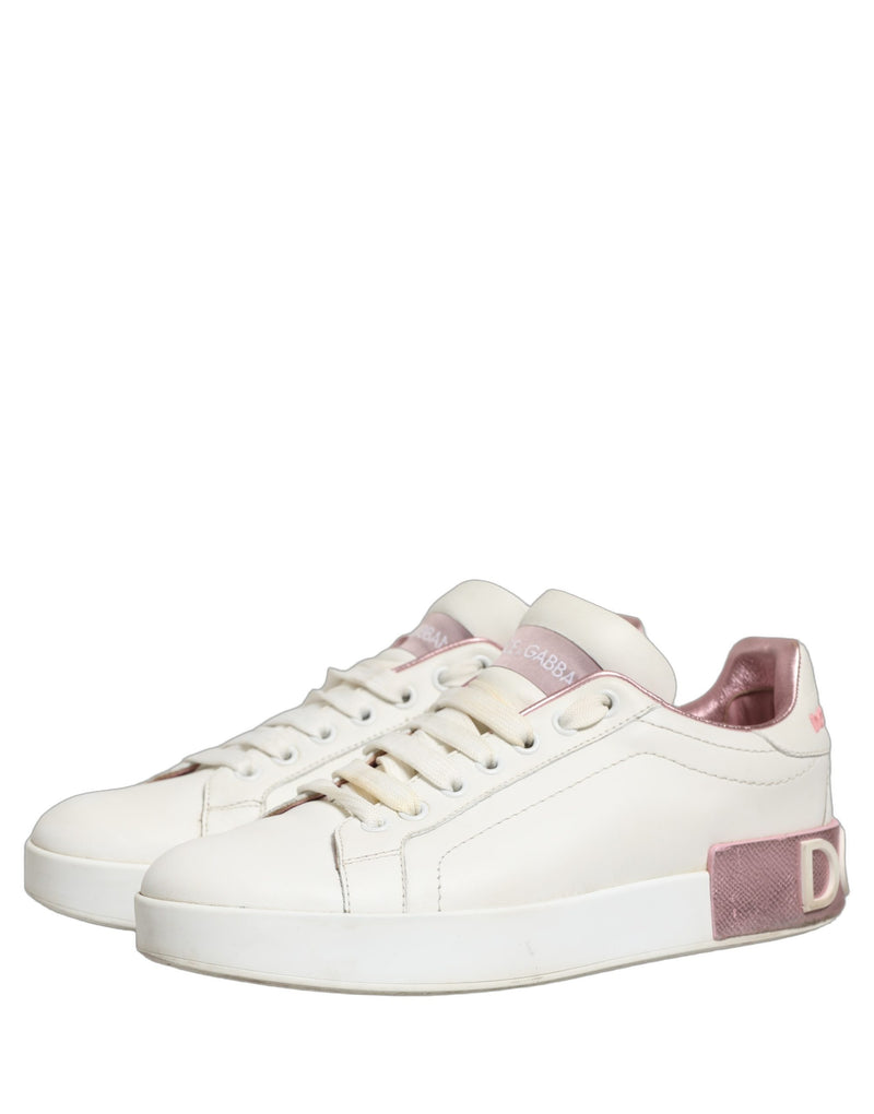 Dolce & Gabbana White Pink Leather Low Top Sneakers