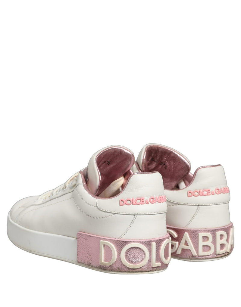 Dolce & Gabbana White Pink Leather Low Top Sneakers