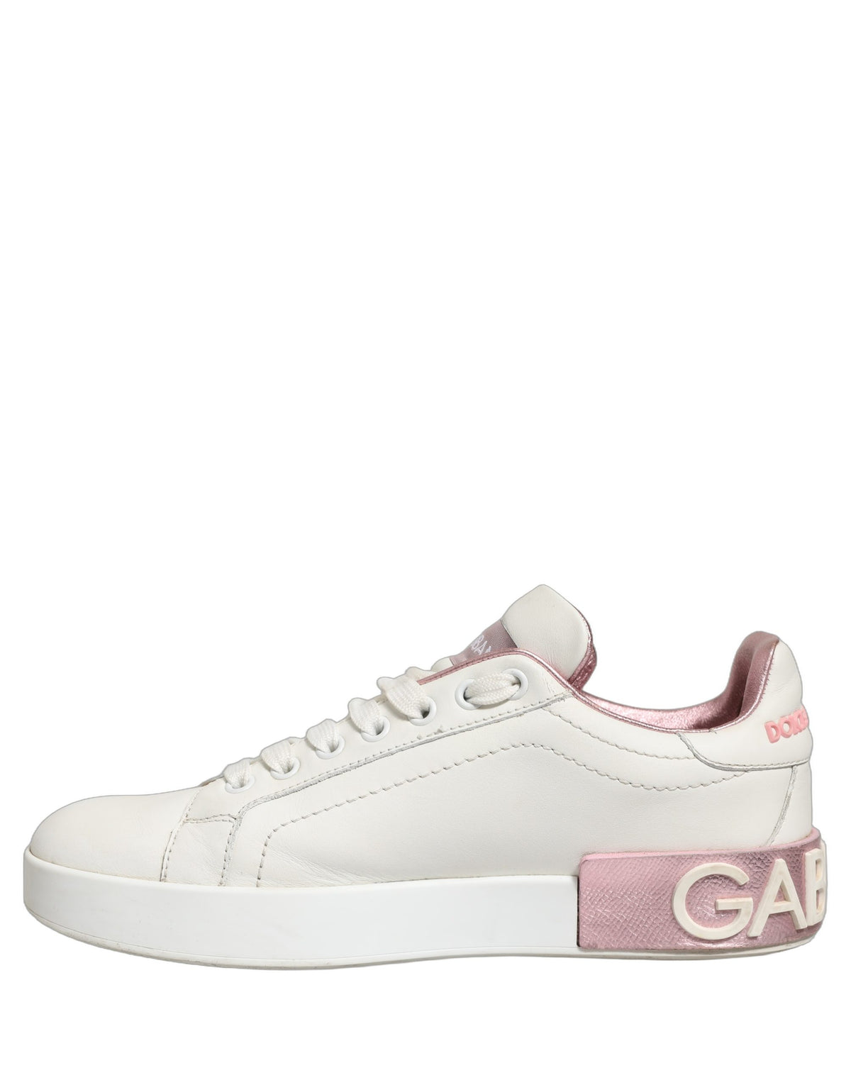 Dolce & Gabbana White Pink Leather Low Top Sneakers