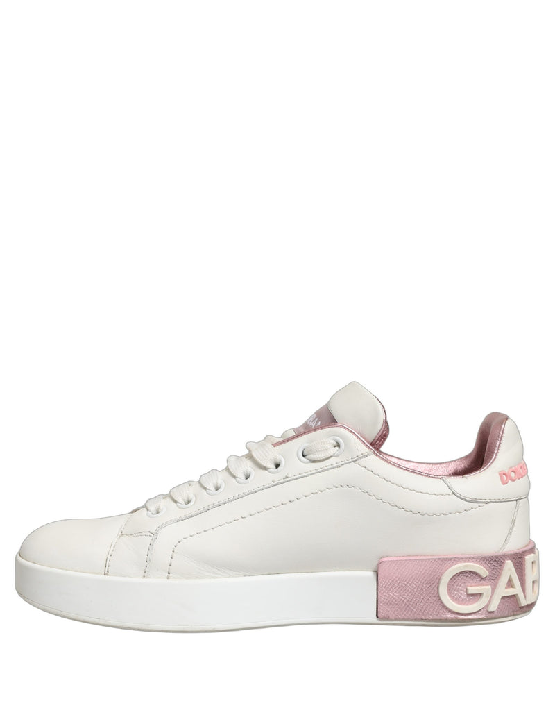 Dolce & Gabbana White Pink Leather Low Top Sneakers