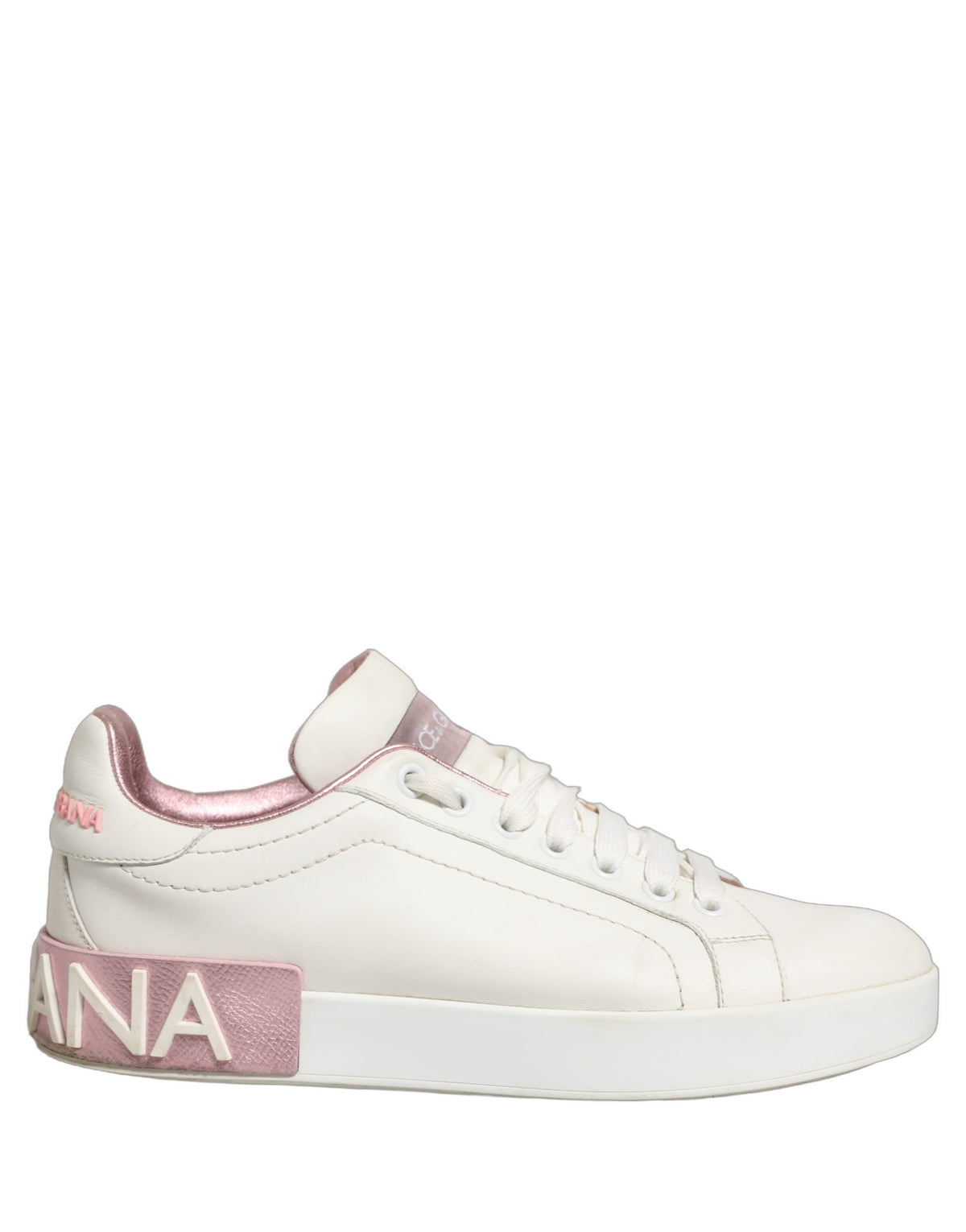 Dolce & Gabbana White Pink Leather Low Top Sneakers