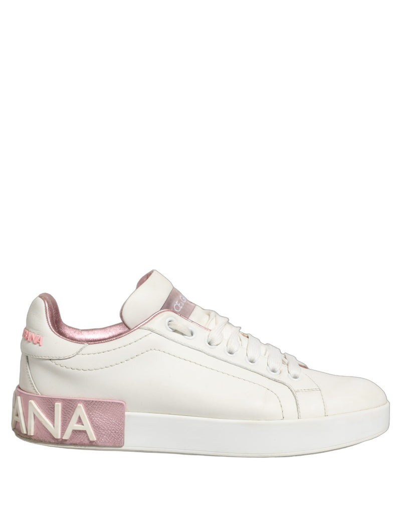 Dolce & Gabbana White Pink Leather Low Top Sneakers