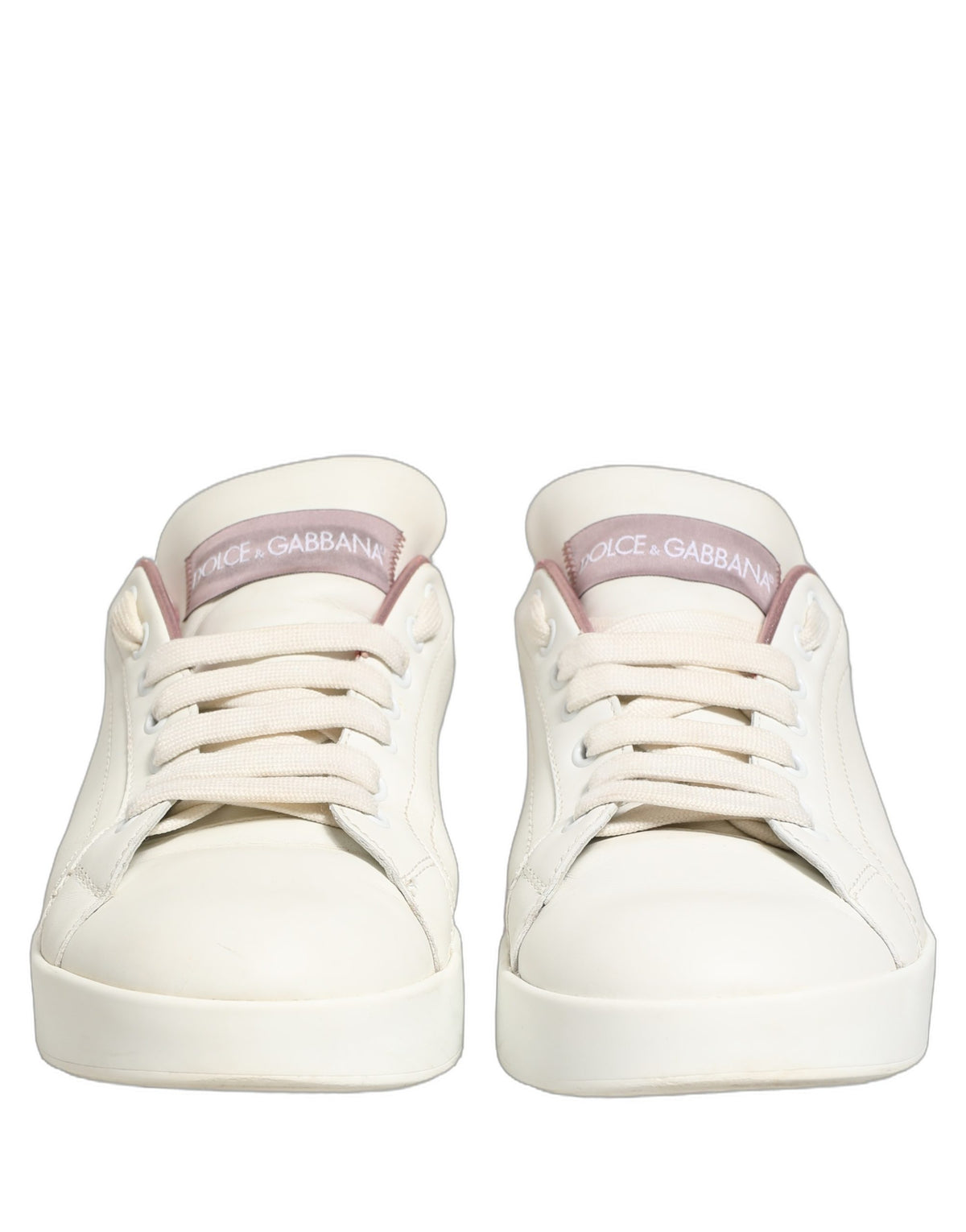 Dolce & Gabbana Low Top Sneakers en Cuir Blanc et Rose