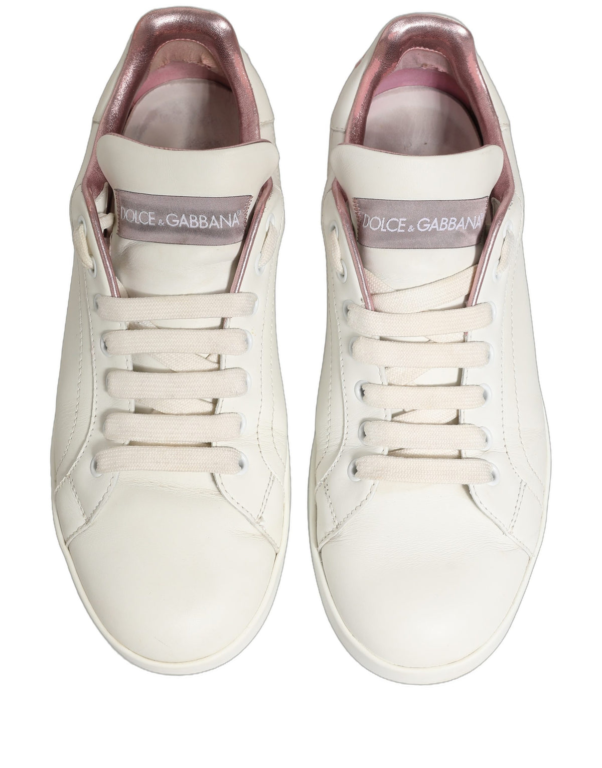 Dolce & Gabbana Low Top Sneakers en Cuir Blanc et Rose