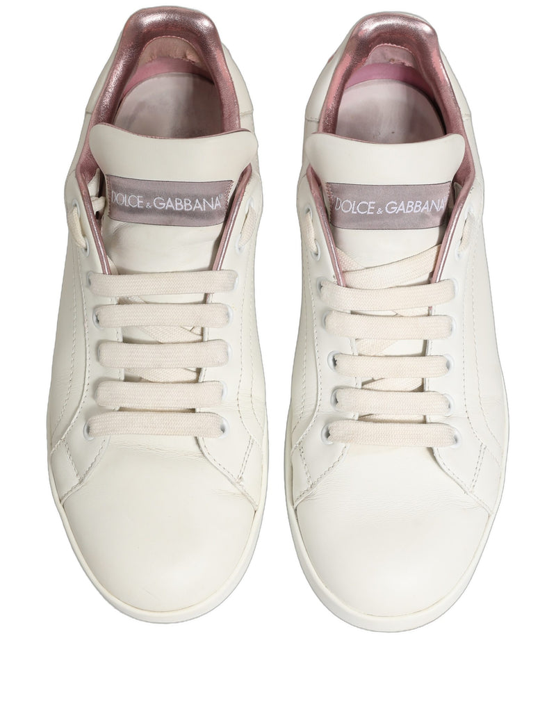 Dolce & Gabbana Low Top Sneakers en Cuir Blanc et Rose