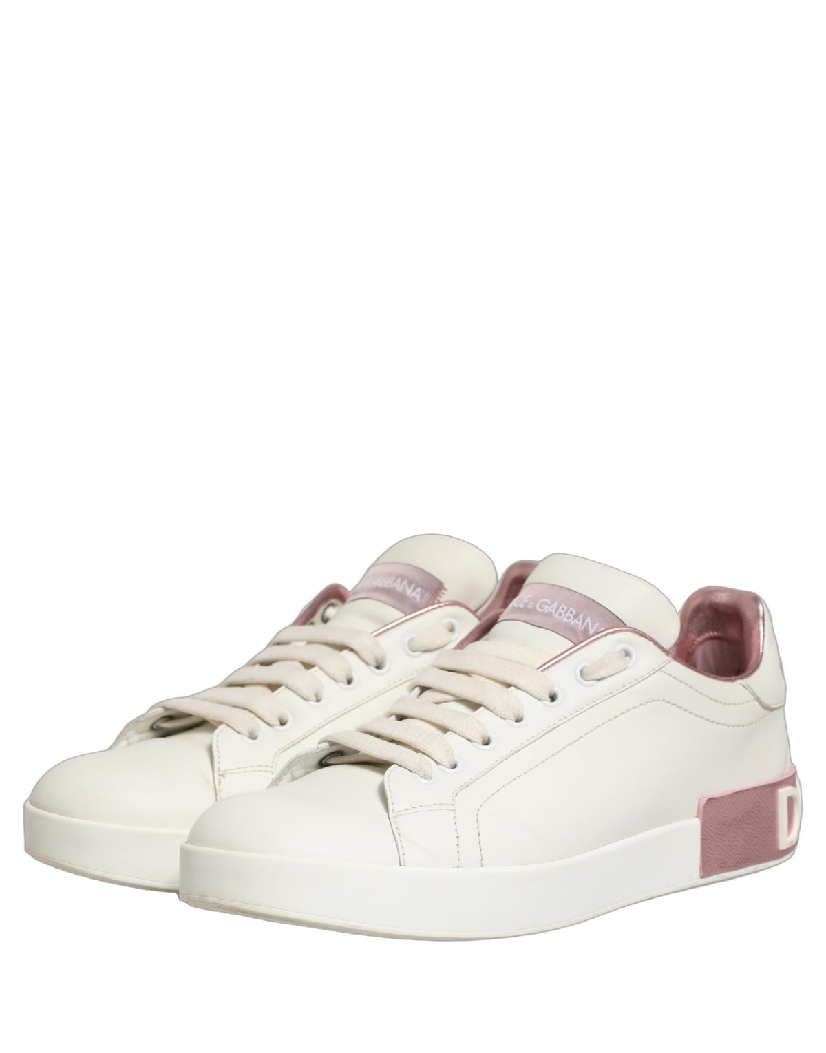 Dolce & Gabbana Low Top Sneakers en Cuir Blanc et Rose