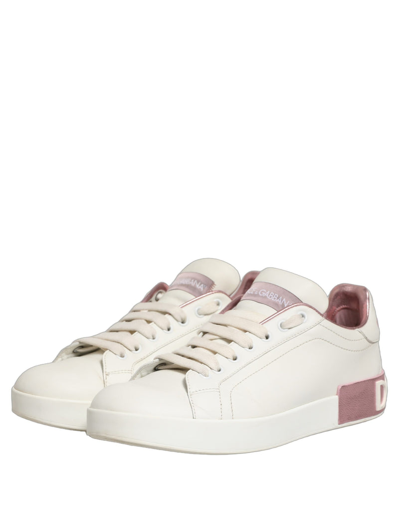 Dolce & Gabbana Low Top Sneakers en Cuir Blanc et Rose