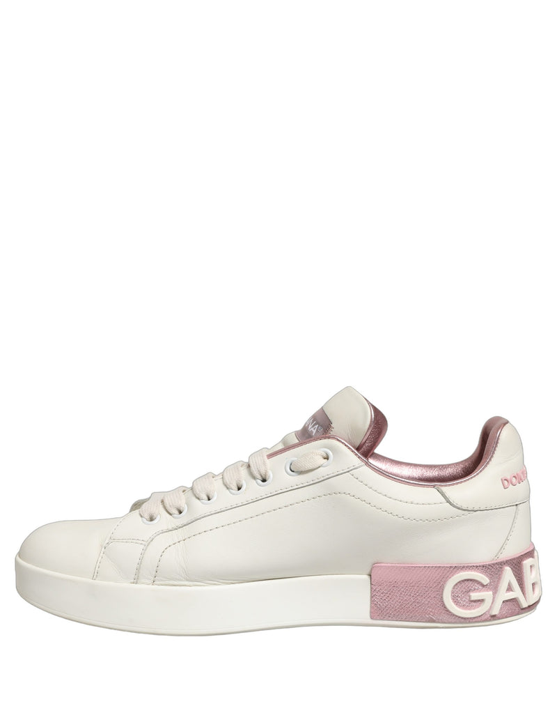 Dolce & Gabbana Low Top Sneakers en Cuir Blanc et Rose