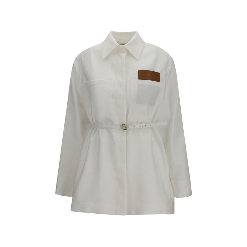 Fendi White Linen Full-Length Jacket