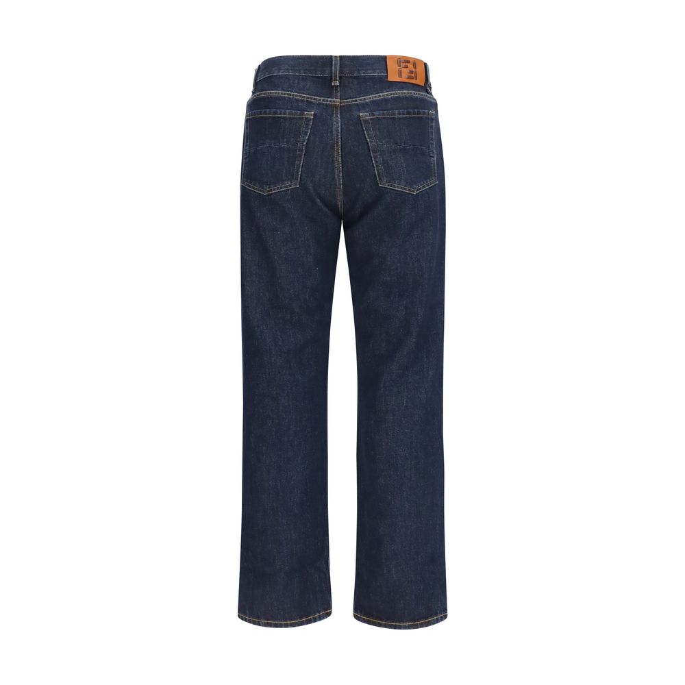 Fendi Blue Cotton Straight-Leg Jeans for Men