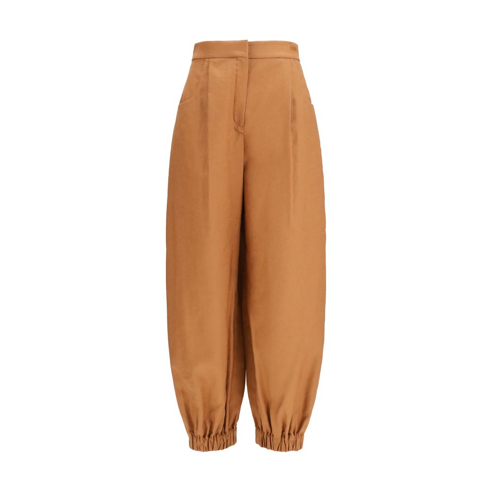 Fendi Brown Linen Casual Pants - Oversized Fit