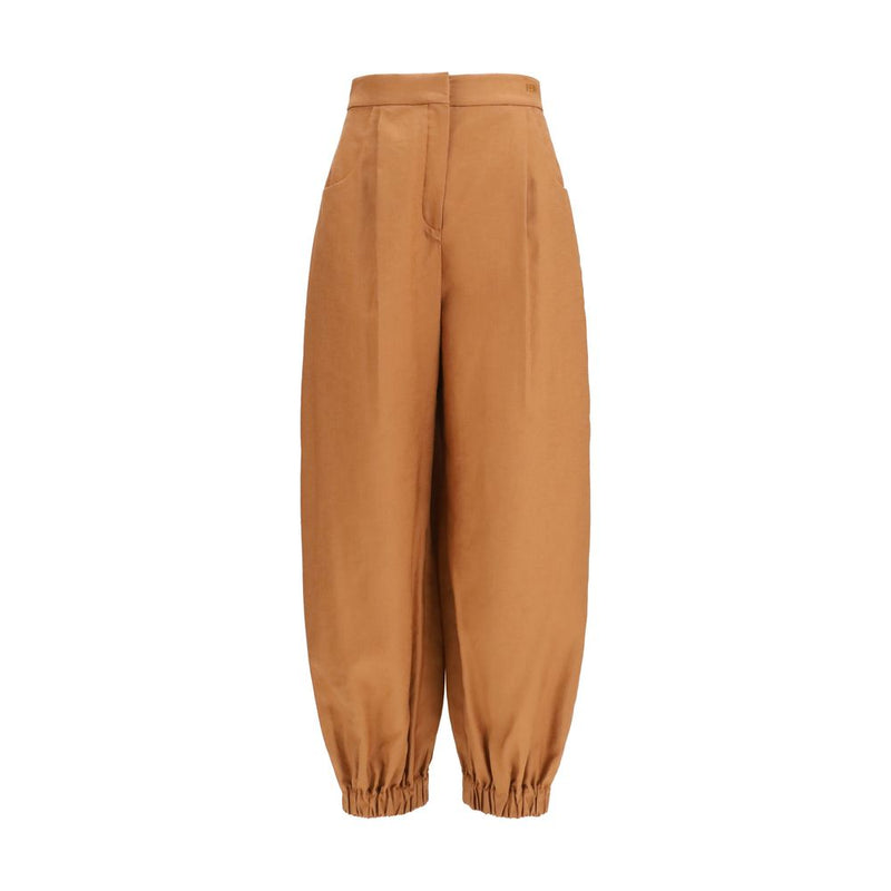 Fendi Brown Linen Casual Pants - Oversized Fit